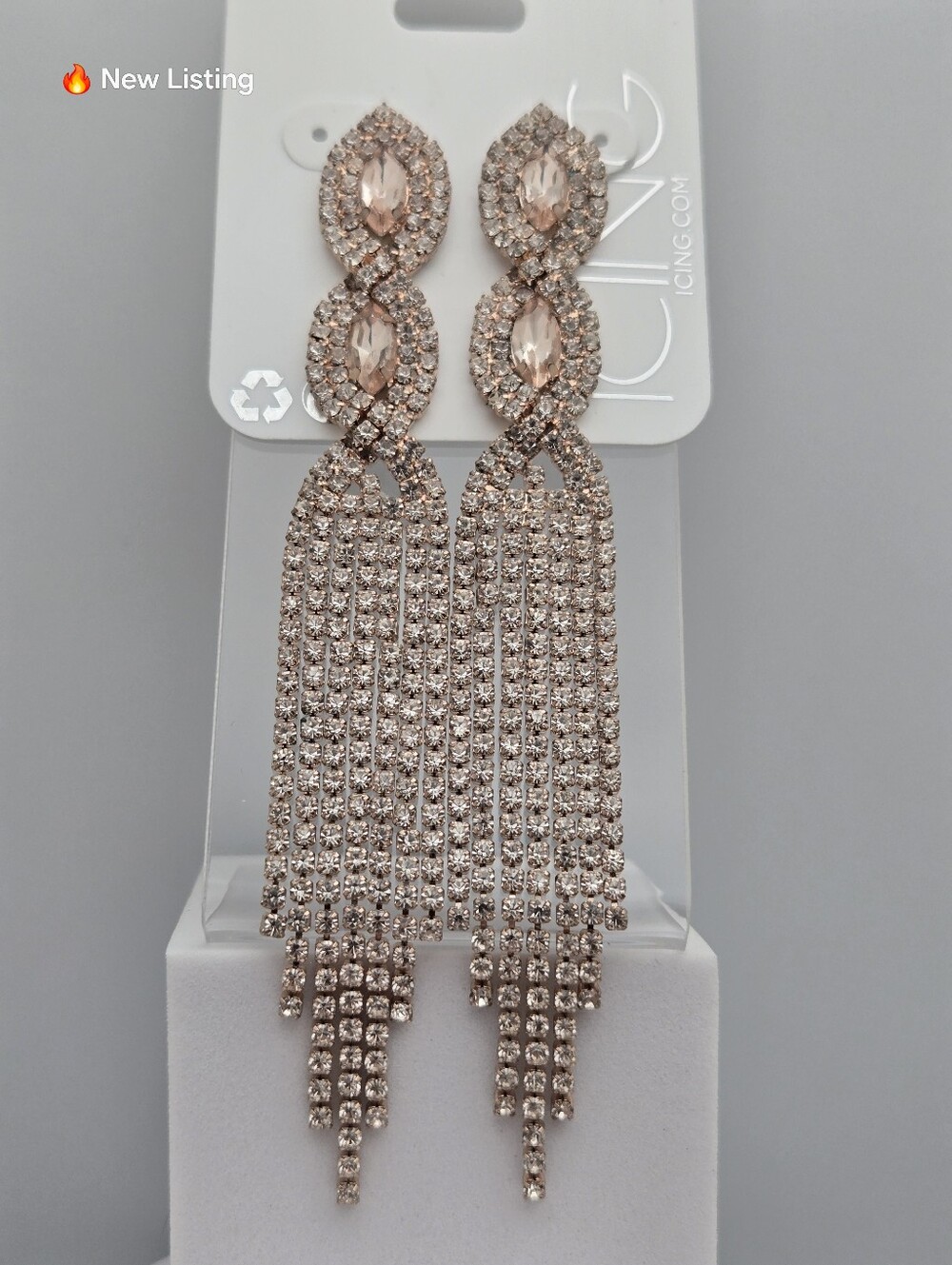 ICING Rose Gold Rhinestone Tassel Earrings ✨ Wedding Bride Statement Earrings
